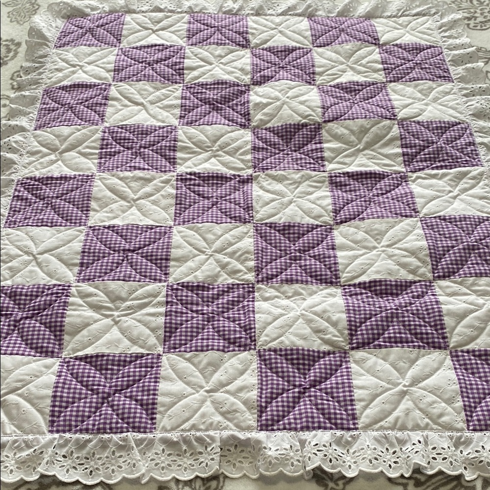 Handmade Purple and White Small Quilt